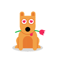 illustration of a dog sitting with a flower in mouth