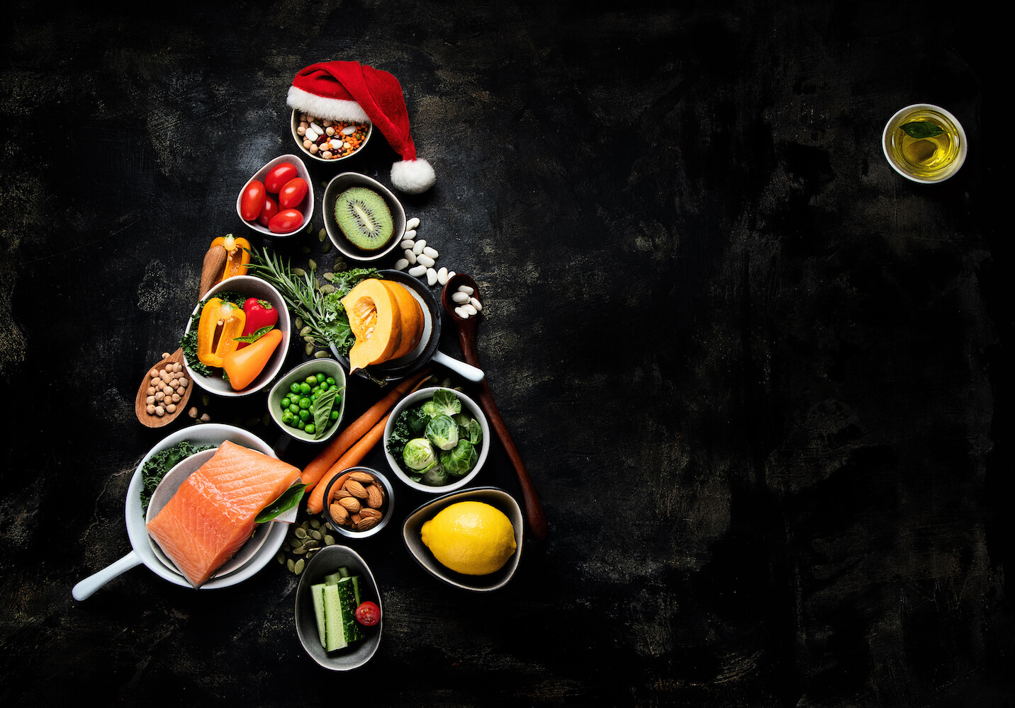 Holiday food pyramid in the shape of a tree